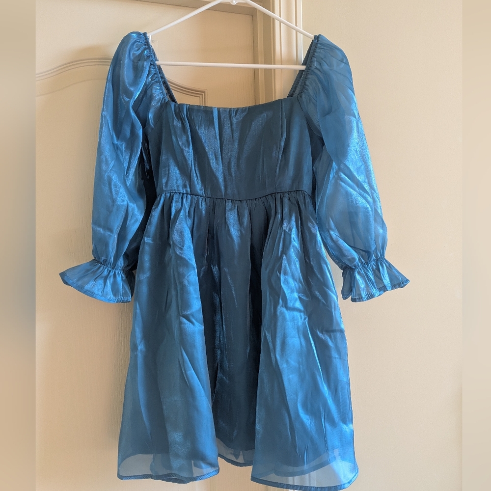 L/A Thirty/Thirty Blue Puff Sleeve Mini Sundress
